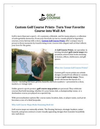 Custom Golf Course Prints- Turn Your Favorite Course into Wall Art