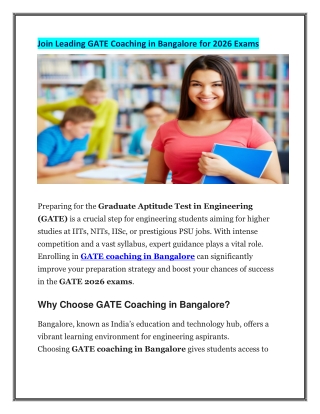 Join Leading GATE Coaching in Bangalore for 2026 Exams