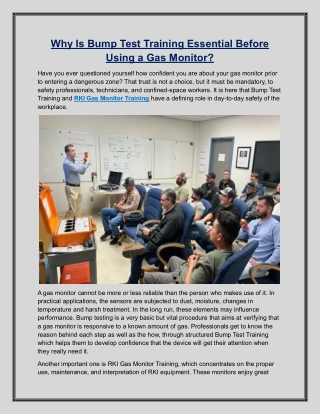 Why Is Bump Test Training Essential Before Using a Gas Monitor?