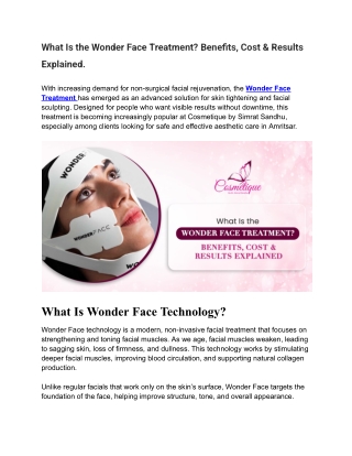 What Is the Wonder Face Treatment in Amritsar.
