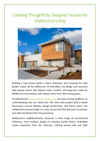 Creating Thoughtfully Designed Houses for Melbourne Living