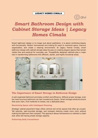 Smart Bathroom Design with Cabinet Storage Ideas  Legacy Homes Cimala