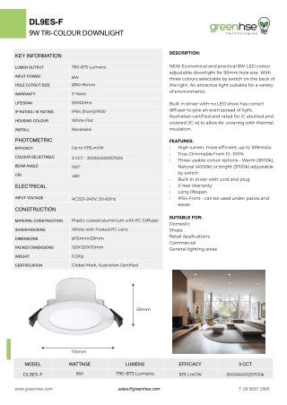 Affordable 8W LED High Lumen CCT Downlight | Greenhse Perth