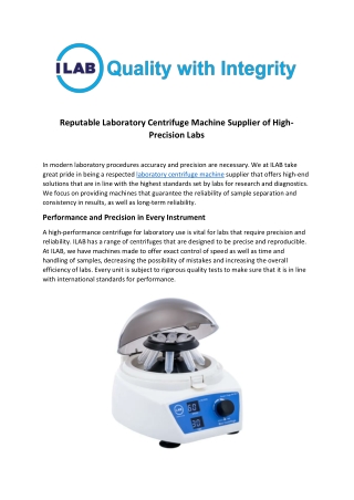 Laboratory Centrifuge Machine Manufacturer in India