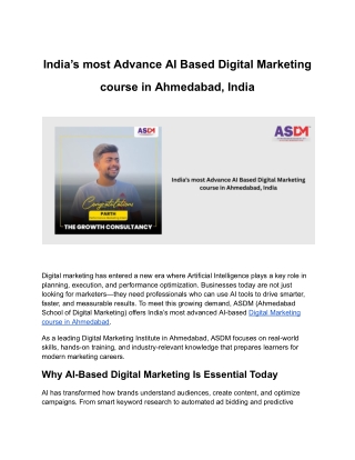 India’s most Advance AI Based Digital Marketing course in Ahmedabad, India