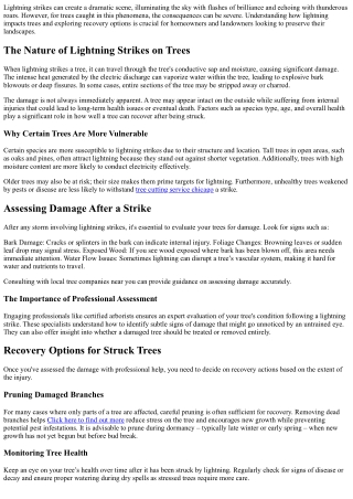 Trees Struck by Lightning: Impacts and Recovery Options.