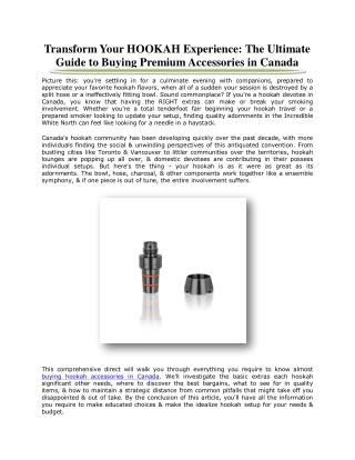 Transform Your HOOKAH Experience The Ultimate Guide to Buying Premium Accessories in Canada