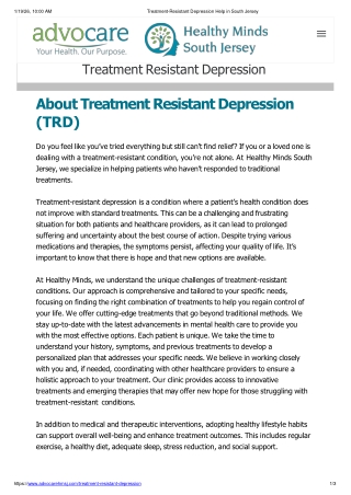 Treatment-Resistant Depression Help in South Jersey