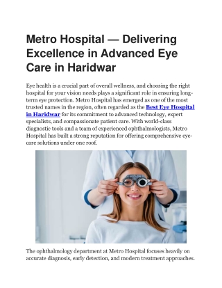 Best Eye Hospital in Haridwar | Metro Hospital