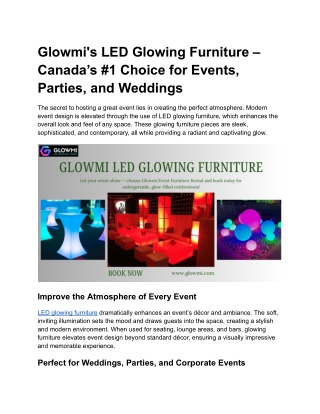 Glowmi's LED Glowing Furniture – Canada’s #1 Choice for Events, Parties.