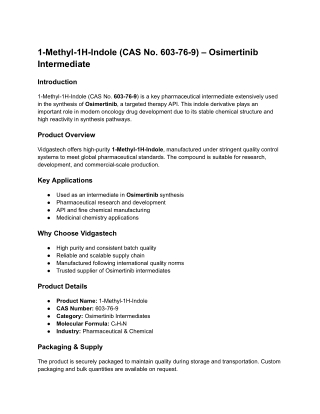 1-Methyl-1H-Indole (CAS No. 603-76-9) – Osimertinib Intermediate