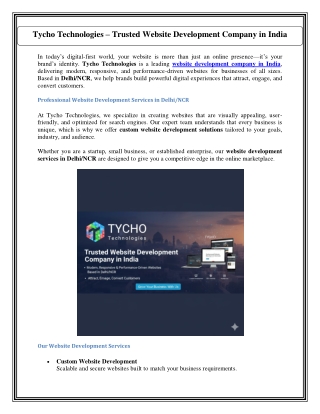 Tycho Technologies – Trusted Website Development Company in India