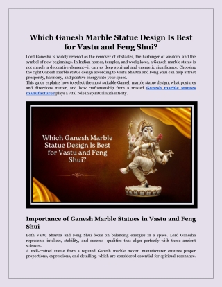 Which Ganesh Marble Statue Design Is Best for Vastu and Feng Shui