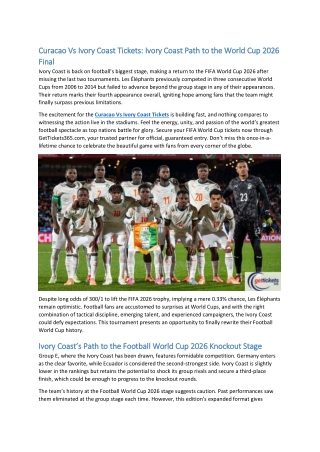 Curacao Vs Ivory Coast Tickets Ivory Coast Path to the World Cup 2026 Final