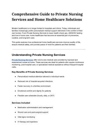 Comprehensive Guide to Private Nursing Services and Home Healthcare Solutions