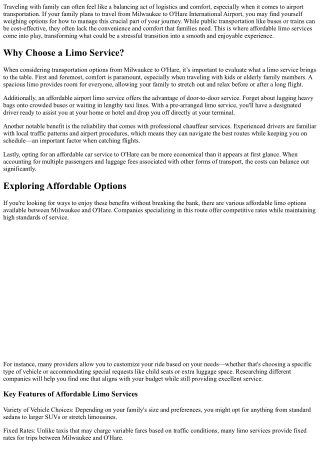 Traveling Smart with Family? Explore Our Affordable Milwaukee-O'Hare Limo Option