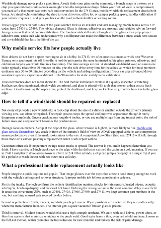 27413 Windshield Replacement: Mobile Service to Your Location