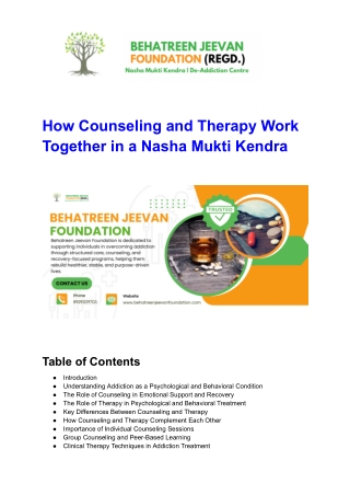 How Counseling and Therapy Work Together in a Nasha Mukti Kendra