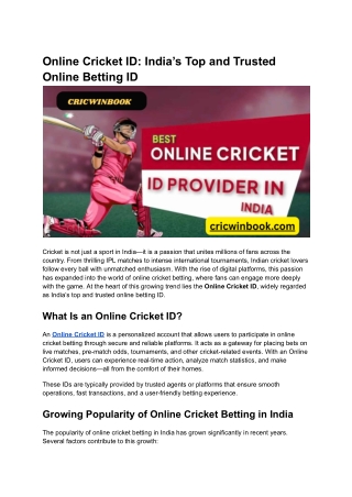 Online Cricket ID_ India’s Top and Trusted Online Betting ID