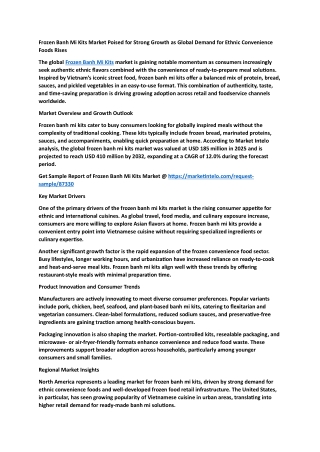 Frozen Banh Mi Kits Market Poised for Strong Growth as Global Demand for Ethnic