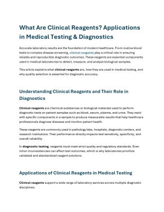 What Are Clinical Reagents Applications in Medical Testing & Diagnostics