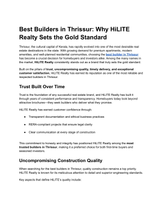 Best Builders in Thrissur_ Why HiLITE Realty Sets the Gold Standard