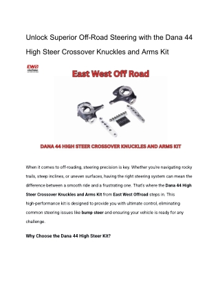 Dana 44 High Steer Crossover Knuckles and Arms Kit | USA Made Steering Upgrade