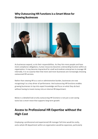 Why Outsourcing HR Functions is a Smart Move for Growing Businesses
