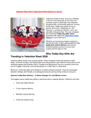 Valentine Week Alert: Teddy Bear Instant Delivery & Teddy Day Deals