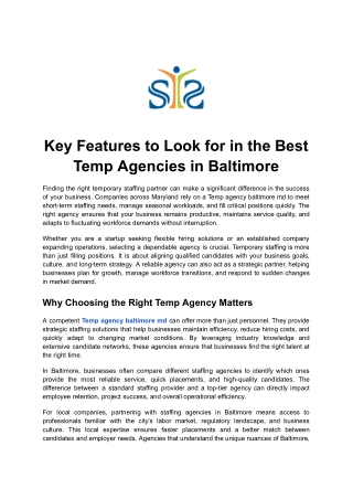 Key Features to Look for in the Best Temp Agencies in Baltimore