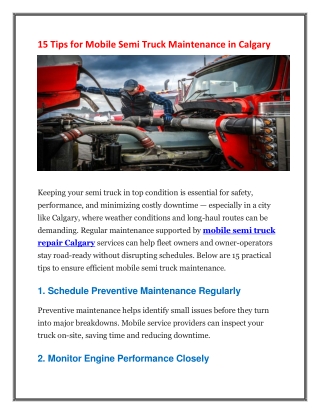 15 Tips for Mobile Semi Truck Maintenance in Calgary