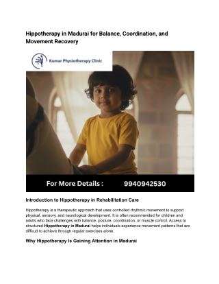 Hippotherapy in Madurai for Balance, Coordination, and Movement Recovery