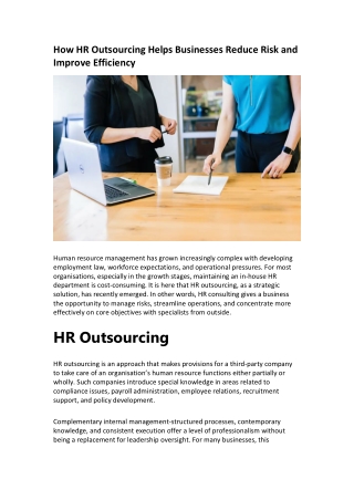How HR Outsourcing Helps Businesses Reduce Risk and Improve Efficiency