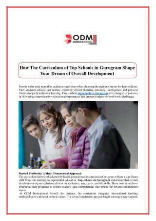 How The Curriculum of Top Schools in Gurugram Shape Your Dream of Overall Development