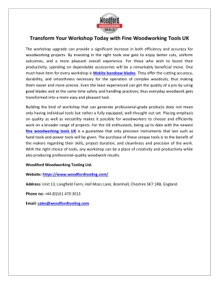 Transform Your Workshop Today with Fine Woodworking Tools UK