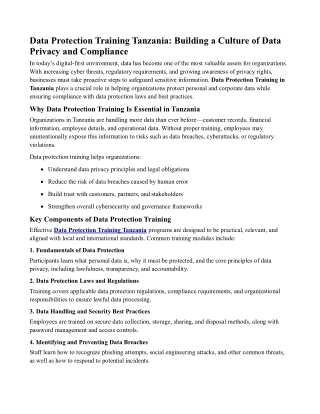 Data Protection Training Tanzania Building a Culture of Data Privacy and Compliance