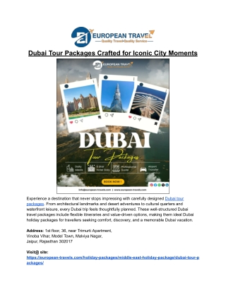 Dubai Tour Packages for Relaxed, Well-Planned Holidays