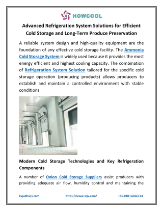 Advanced Refrigeration System Solutions for Efficient Cold Storage and Long-Term Produce Preservation