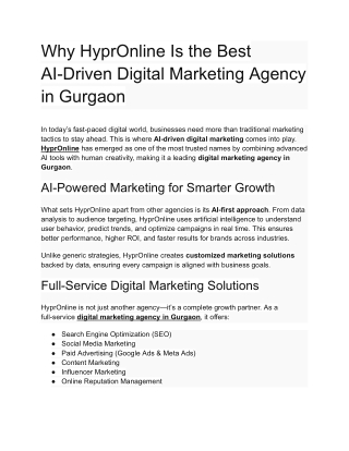 Why HyprOnline Is the Best AI-Driven Digital Marketing Agency in Gurgaon