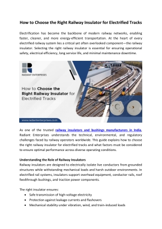 How to Choose the Right Railway Insulator for Electrified Tracks