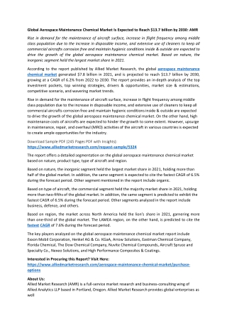 Aerospace Maintenance Chemical Market Outlook 2025–2031 Market Size
