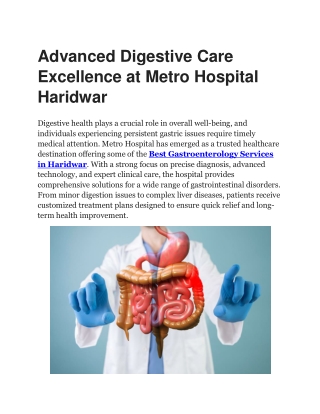 Best Gastroenterology Services in Haridwar | Metro Hospital