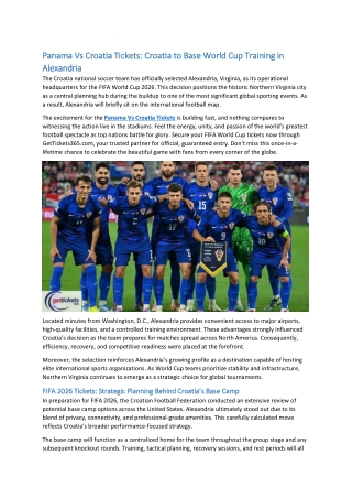 Panama Vs Croatia Tickets Croatia to Base World Cup Training in Alexandria