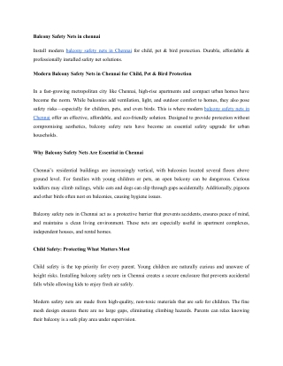 Modern Balcony Safety Nets in Chennai for Child, Pet & Bird Protection