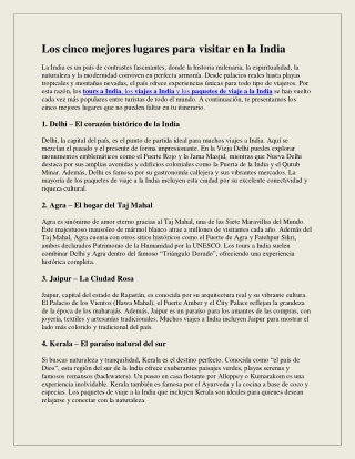 Los cinco mejores lugares para visitar en la India