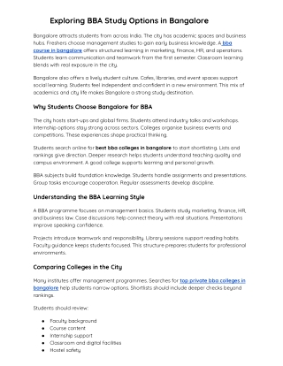 Exploring BBA Study Options in Bangalore