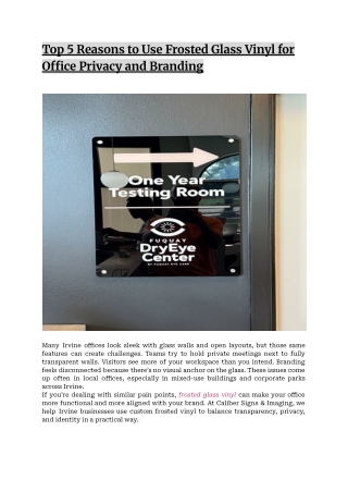 Top 5 Reasons to Use Frosted Glass Vinyl for Office Privacy and Branding