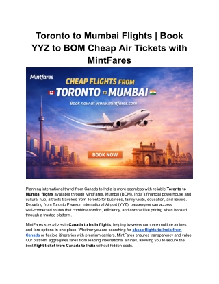 Save on Toronto to Mumbai Flights | Canada to India Deals