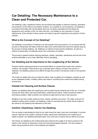 (Article)_-The Necessary Maintenance to a Clean and Protected Car.