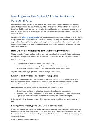 How Engineers Use Online 3D Printer Services for Functional Parts.Doc